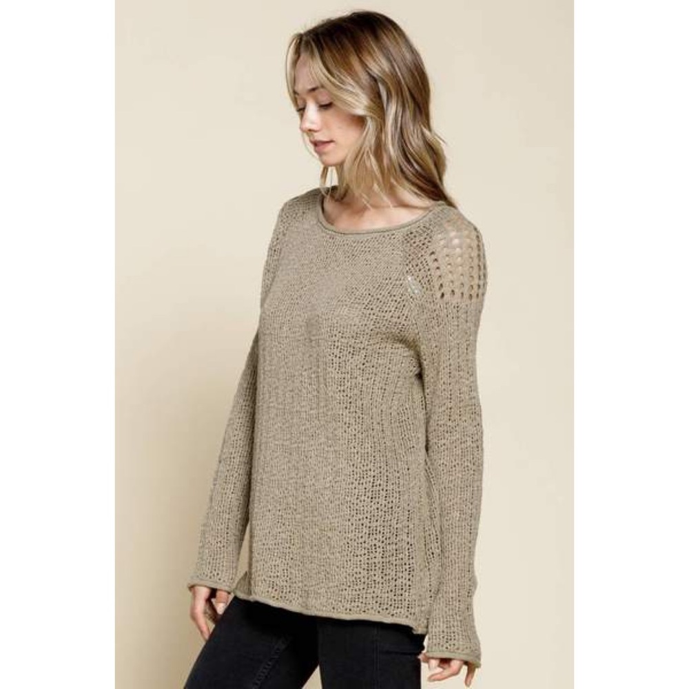 Wood Sage Curled Edge Detail Sweater